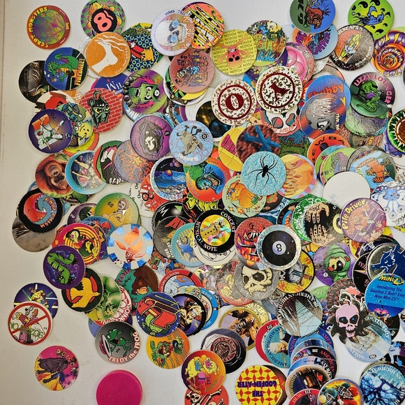 100+ Pogs and Slammers Y2K 90s Vintage with container holders - Picture 2 of 4
